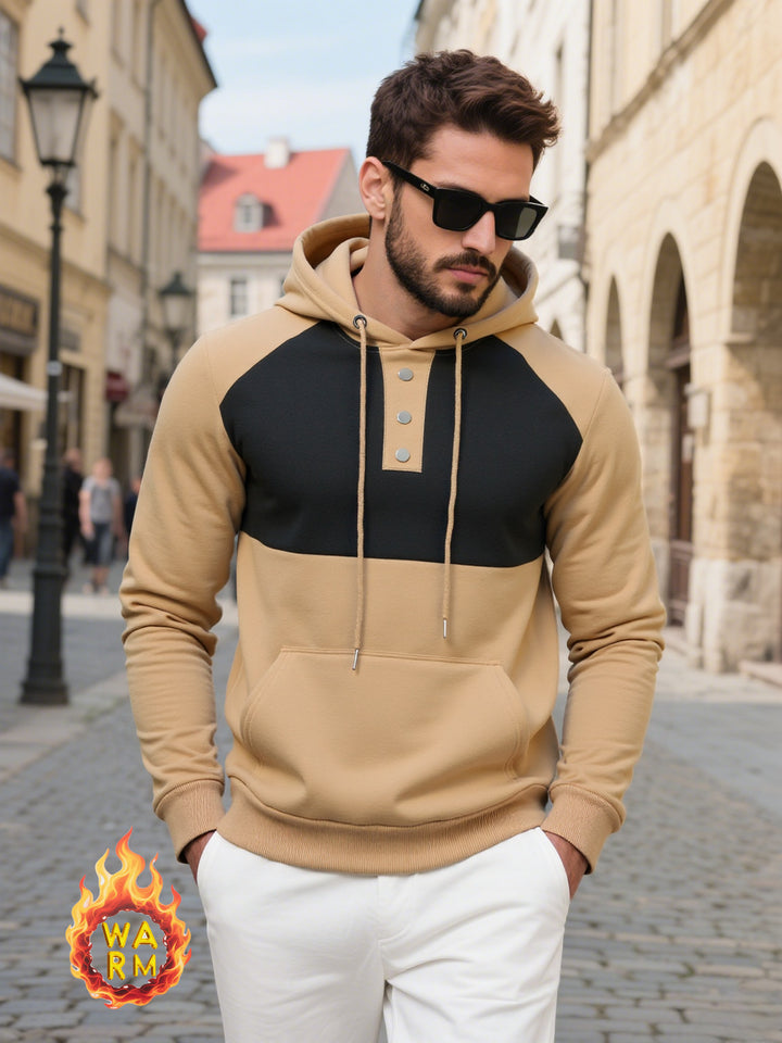 Herren modischer Kapuzenpullover mit strukturiertem Gewebe und praktischen Knopfdetails Drune