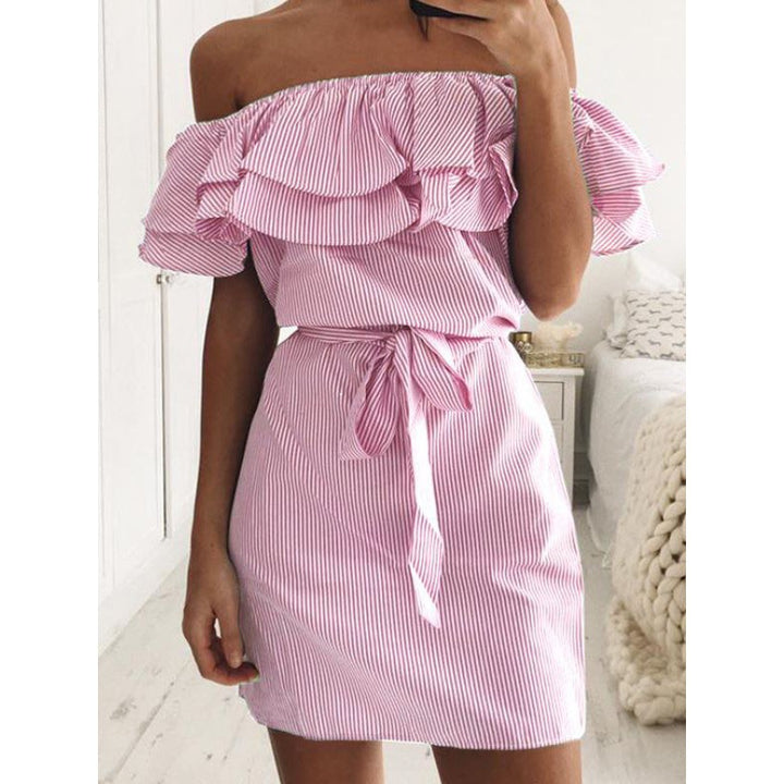 Damen Minikleid mit Volants und Bindegürtel Drune