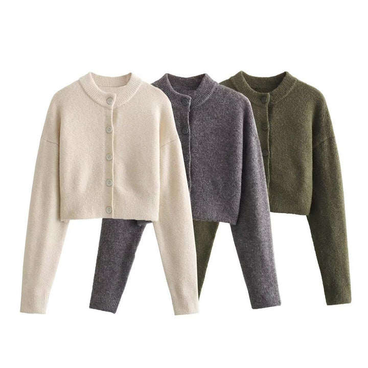 Damen cropped Strickjacke mit modernen Knöpfen Drune