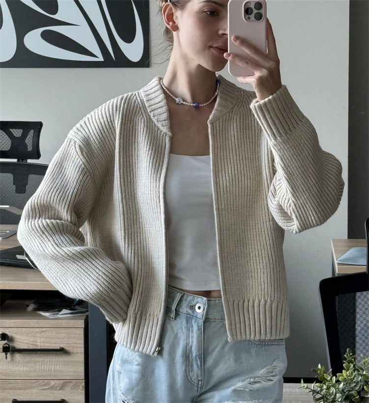 Damen lässiger Strickpullover mit Reißverschluss Drune