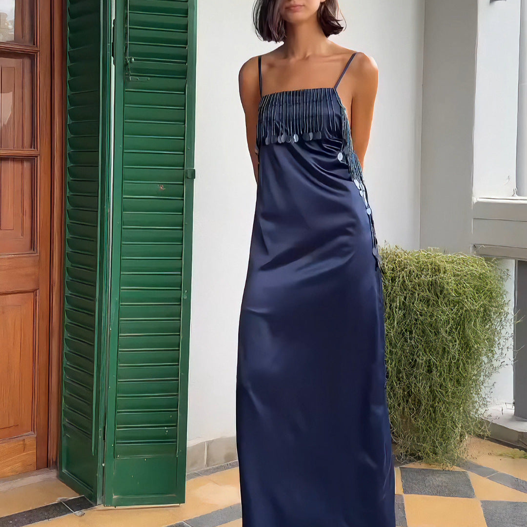 Damen Maxikleid mit schimmernden Pailletten und tranchierendem Saum Drune