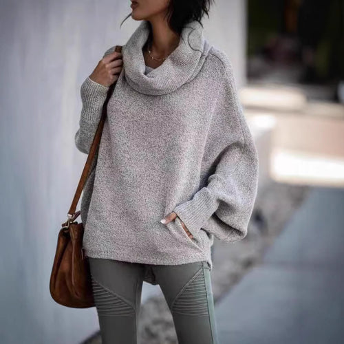 Damen lässiger Rollkragenpullover mit weit geschnittenen Ärmeln Drune