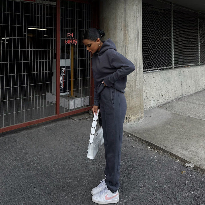 Damen lässiger Hoodie- und Jogginganzug mit elastischem Bund und Oversized-Schnitt Drune