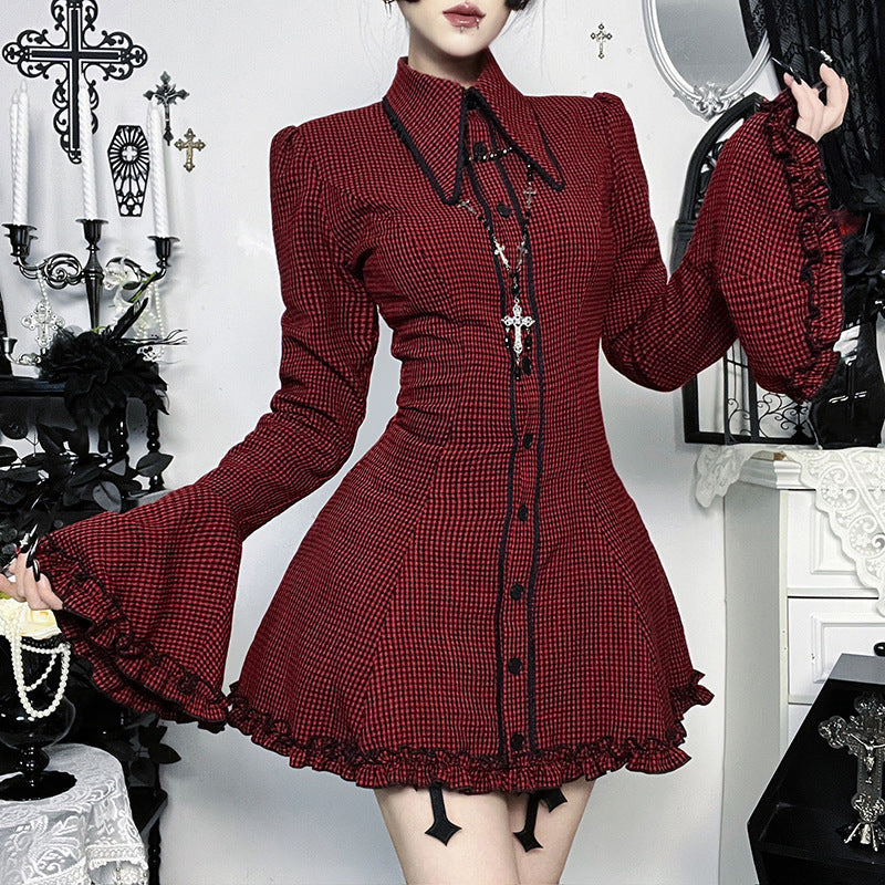 Damen schickes Mini-Kleid mit volantartigen Ärmeln und dekorativem Kragen Drune