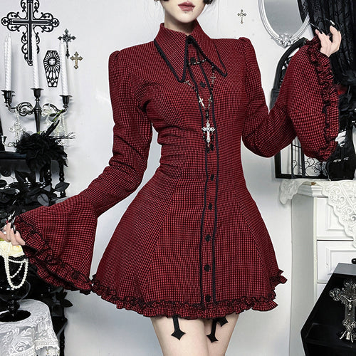 Damen schickes Mini-Kleid mit volantartigen Ärmeln und dekorativem Kragen Drune