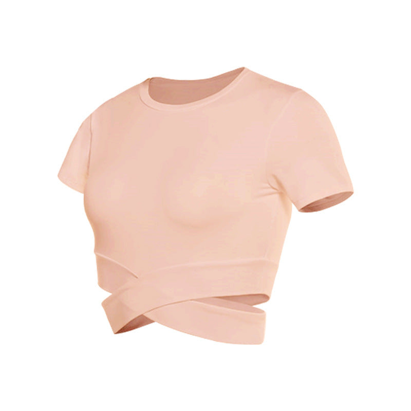 Damen kurzärmliges Trainings-Crop-Top mit innovativer Wickeloptik Drune