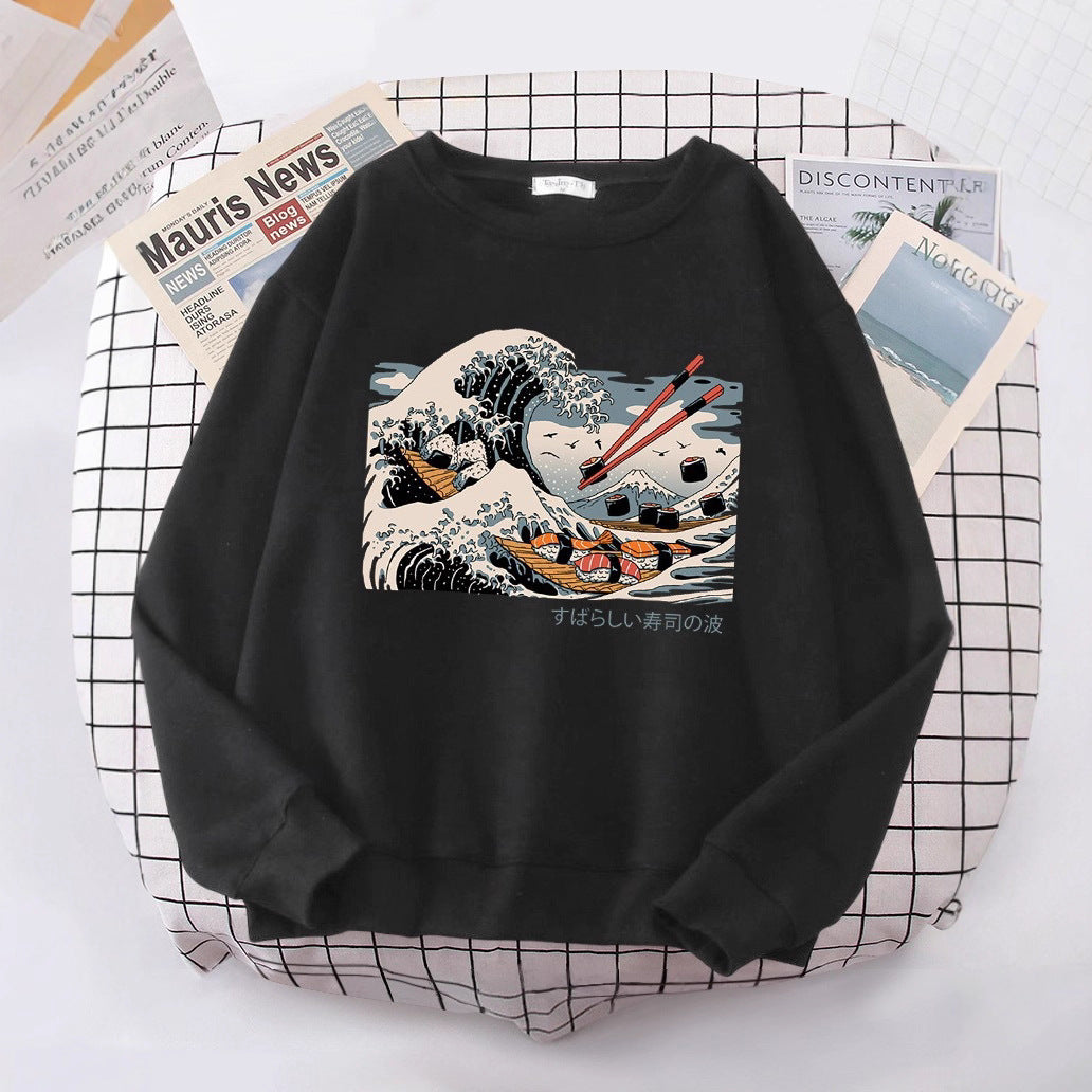 Damen Sweatshirt mit künstlerischem Wellen-Design und gemütlichem Schnitt Drune