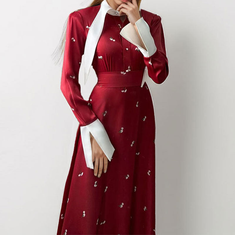 Damen Maxikleid mit elegantem floralen Muster und tiefem V-Ausschnitt Drune