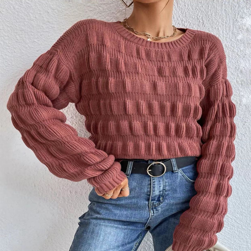 Damen Strickpullover mit modernen Rastermuster Drune