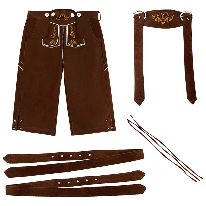 Herren nan knielange Wildlederimitat Lederhose mit detaillierter Stickerei Drune
