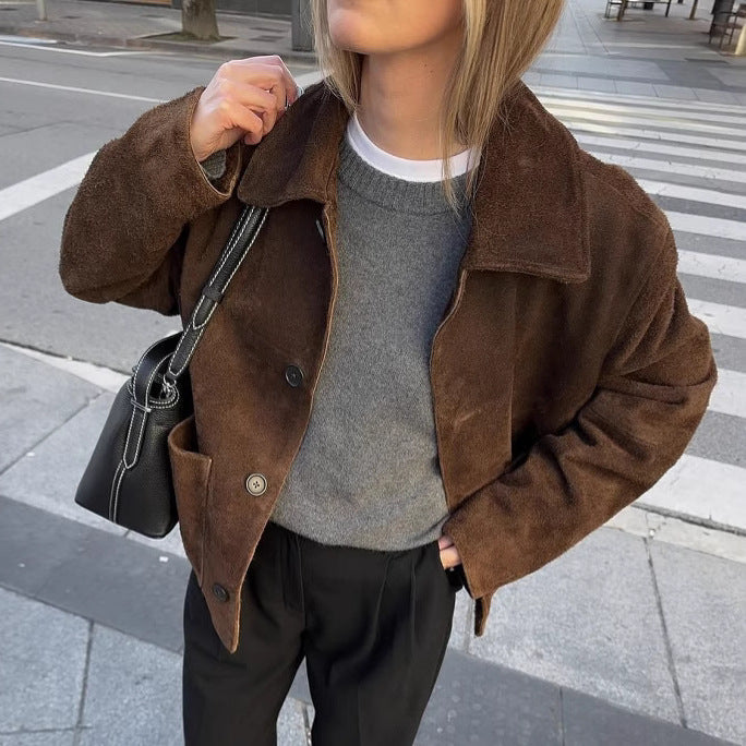 Drune | Damen Oversized Teddyjacke mit Knopfschluss