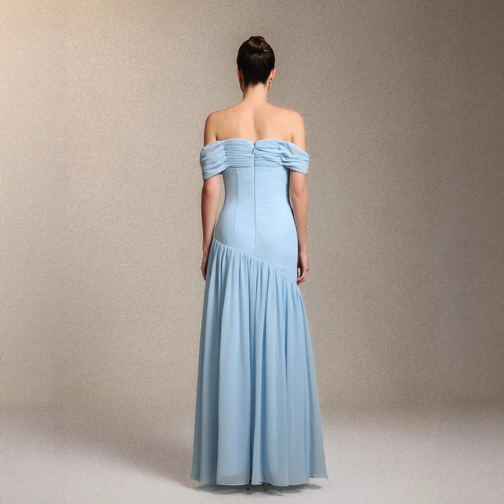 Damen Elegantes schulterfreies Maxikleid mit drapierten Details Drune