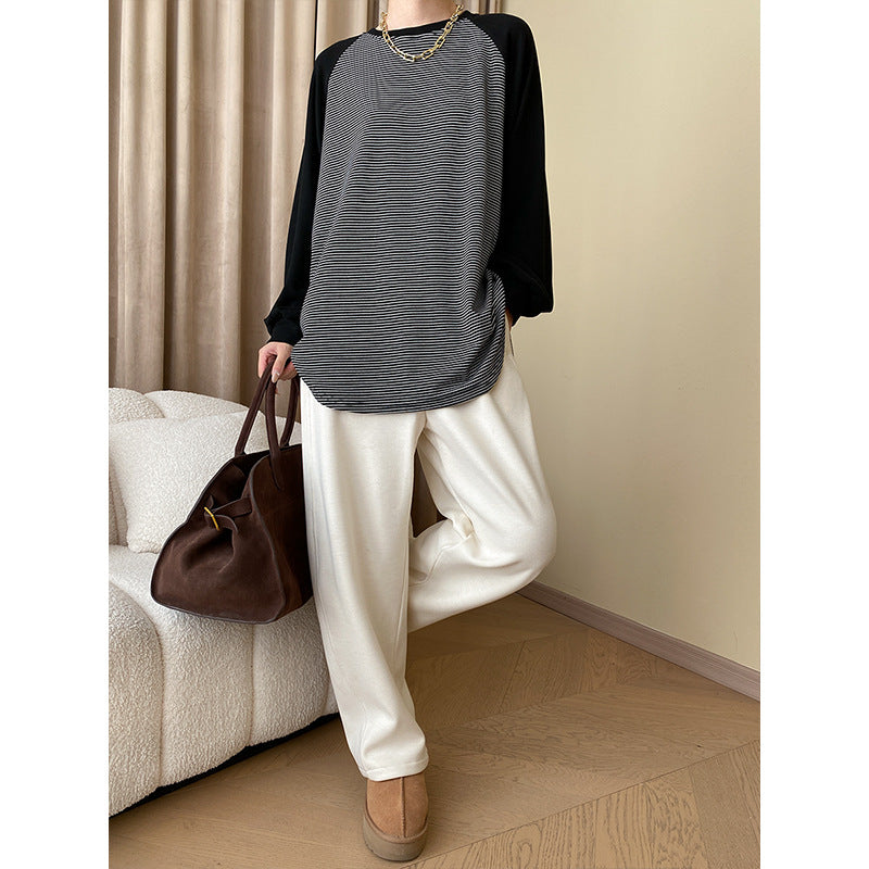 Damen lässiger Raglan-Pullover mit gestreiftem Design und eleganten Details Drune