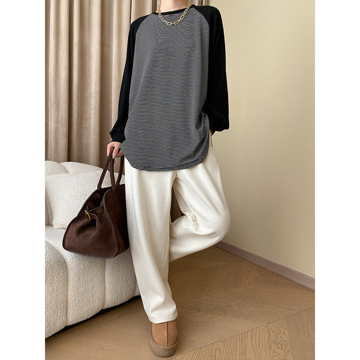 Damen lässiger Raglan-Pullover mit gestreiftem Design und eleganten Details Drune