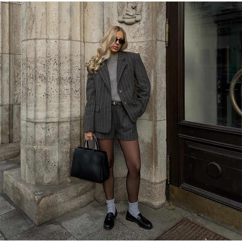 Damen Oversized Blazerjacke mit eleganten Streifen Drune