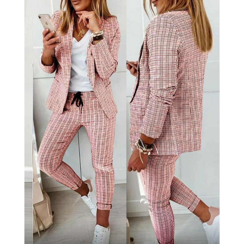 Damen elegantes Karomuster-Anzugset Drune