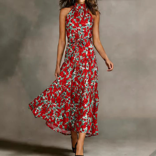 Damen Maxikleid mit floralem Schnitt und schmalem Taillengürtel Drune