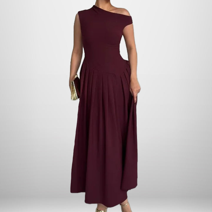 Damen Elegantes Maxi-Kleid mit asymmetrischem Ausschnitt und schwingendem Rock Drune