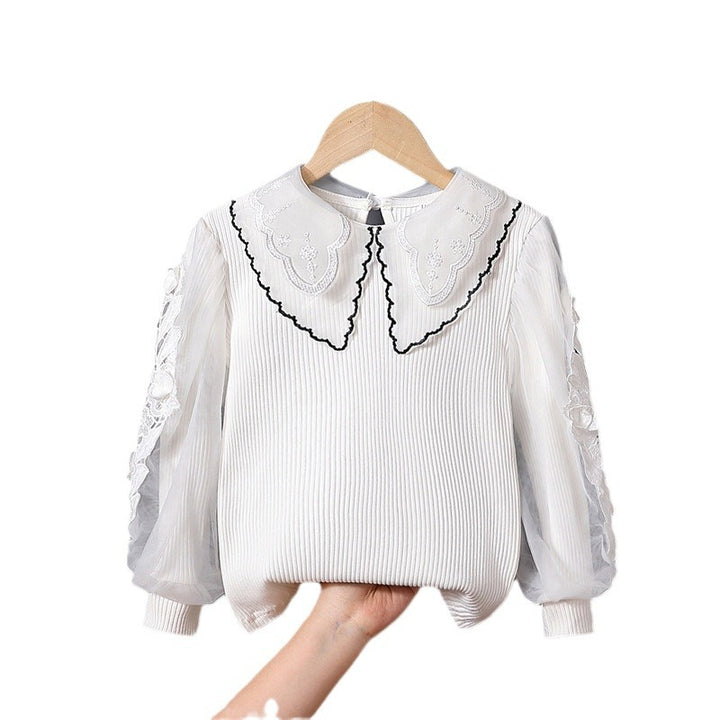 Mädchen modische Bluse mit eleganten Tüllärmeln und kunstvoller Spitzenverzierung Drune