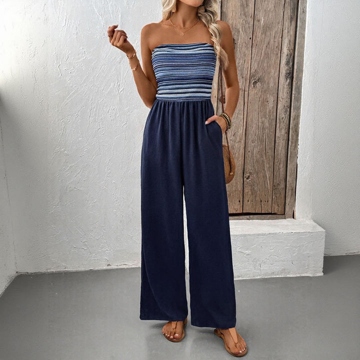 Damen Jumpsuit mit Bandeau-Oberteil und weitem Bein Drune