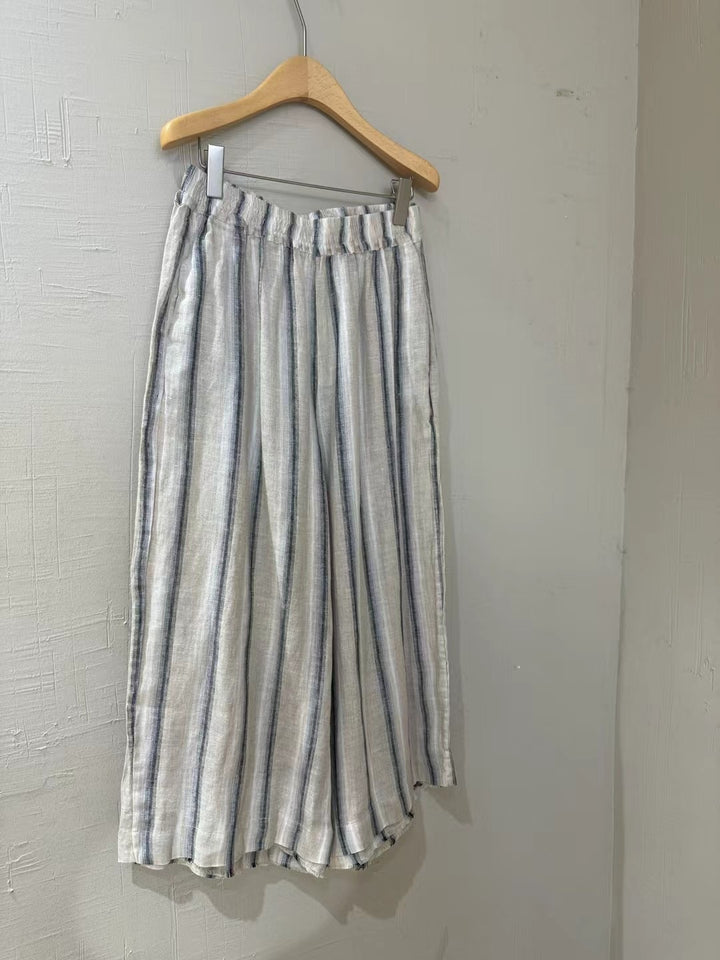 Damen Relaxed Fit Gestreifte Leinen Culottes Drune
