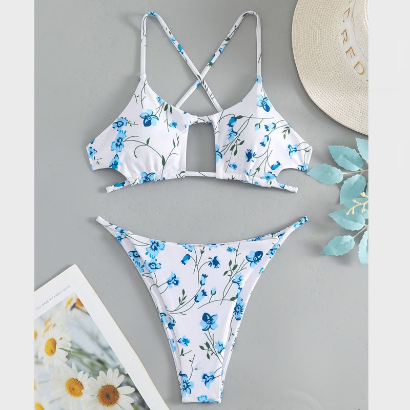 Damen Triangel-Bikini mit floralem Cut-Out-Design und verstellbaren Trägern Drune