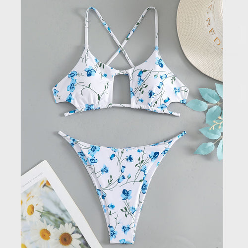 Damen Triangel-Bikini mit floralem Cut-Out-Design und verstellbaren Trägern Drune