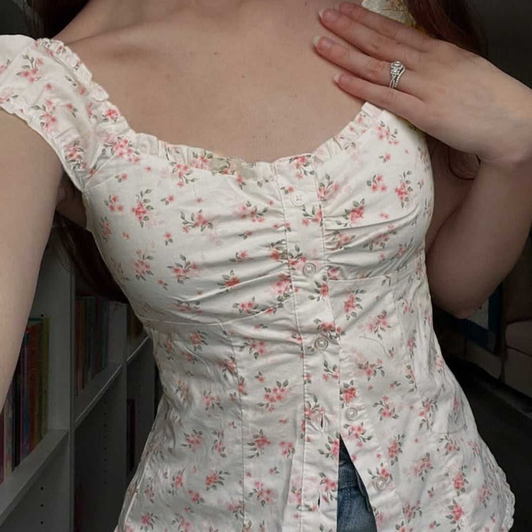 Damen Blusenshirt mit floralem Design und Rüschendetails Drune