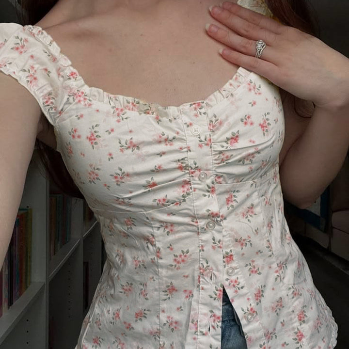 Damen Blusenshirt mit floralem Design und Rüschendetails Drune