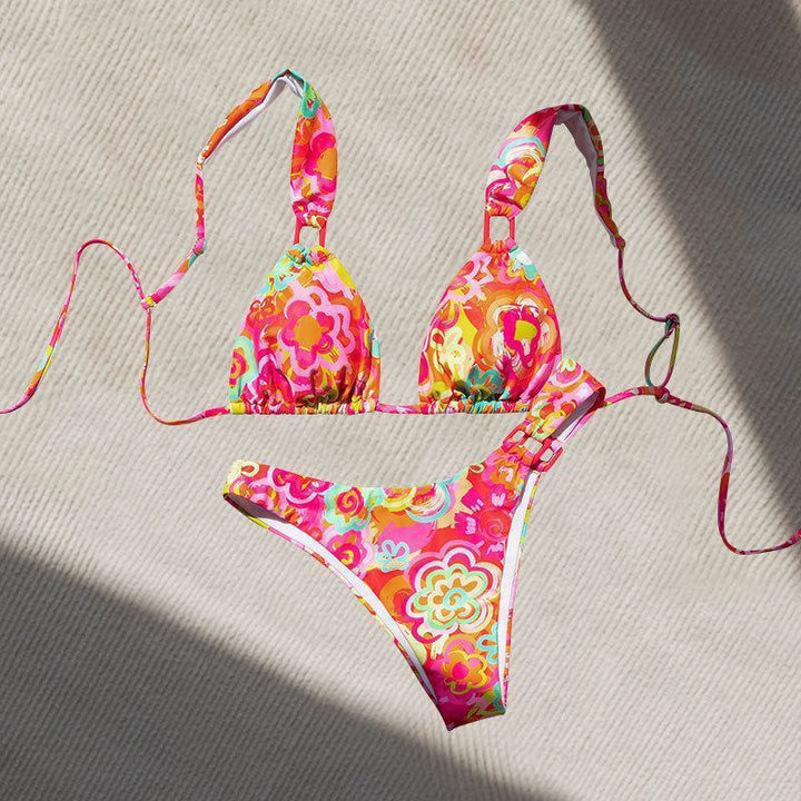 Damen Triangel-Bikini mit verspieltem Floral-Design und verstellbaren Trägern Drune