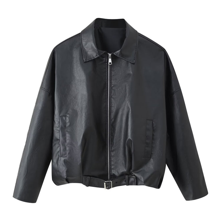 Damen Künstliche Lederjacke mit hohem Kragen und praktischen Taschen Drune