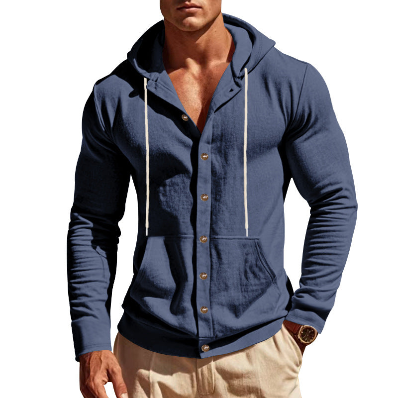 Herren lässiger Kapuzenpullover mit Knopfleiste und praktischen Taschen Drune