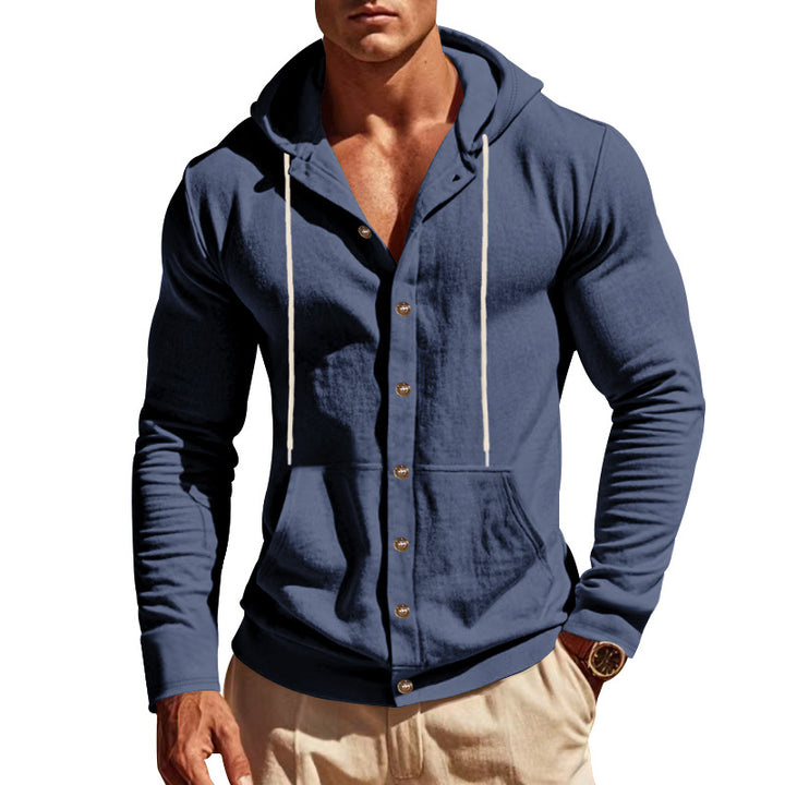 Herren lässiger Kapuzenpullover mit Knopfleiste und praktischen Taschen Drune