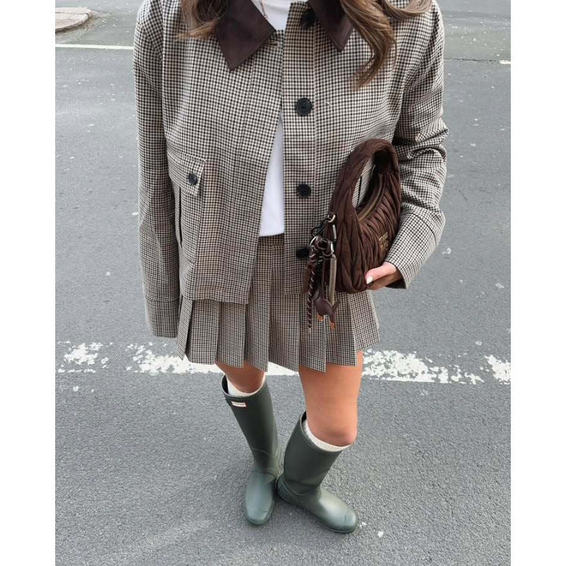 Damen Karierte Blazerjacke mit tailliertem Schnitt und eleganten Details Drune