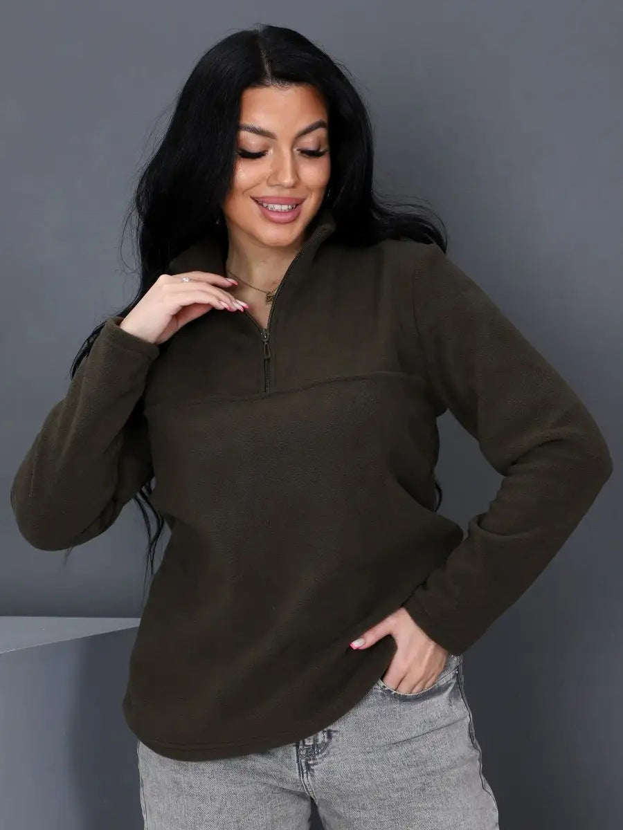 Damen Fleece-Pullover mit Stehkragen und halbem Reißverschluss Drune
