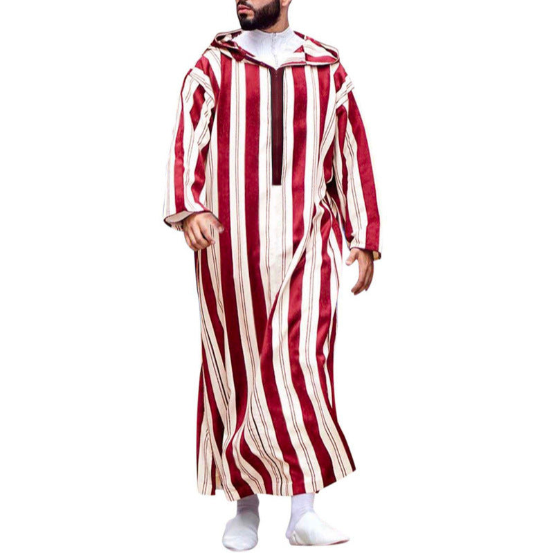 Damen nan langes Kapuzen-Hemdkleid mit frontalem Reißverschluss und senkrechtem Streifenmuster Drune
