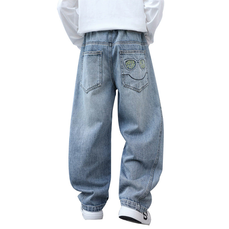 Jungen lässige Denim-Hose mit einzigartigem Smile-Print Drune
