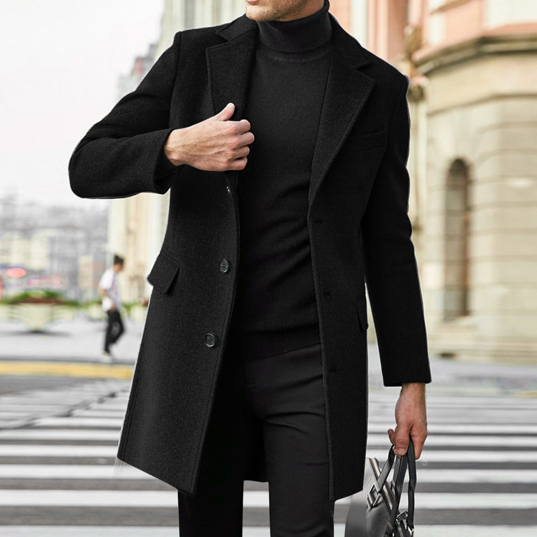 Herren Klassischer Wollmantel mit eleganten Knopfdetails Drune