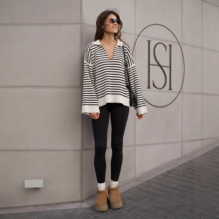 Damen Pullover mit weitem Schnitt und V-Ausschnitt Drune