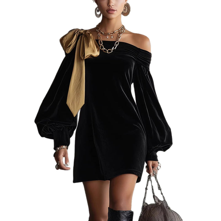 Damen Verspielt-elegantes Mini-Kleid mit asymmetrischem Ausschnitt und Puffärmeln Drune