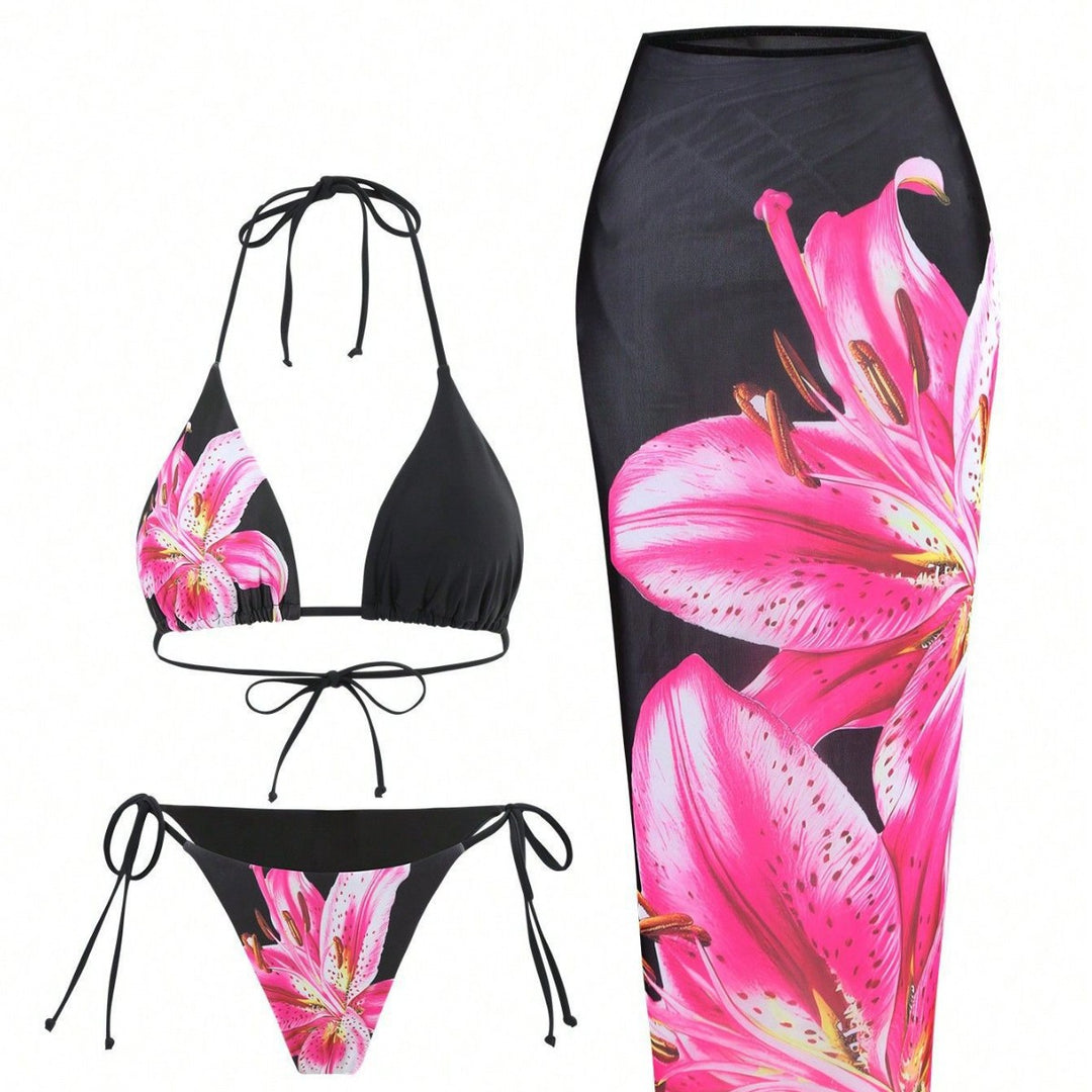 Damen Triangel-Bikini mit floralem und tierischem Muster Drune