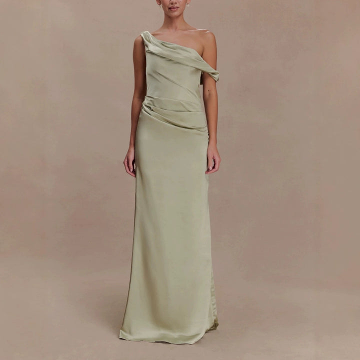 Damen Elegantes asymmetrisches Maxikleid mit raffinierter Drapierung Drune