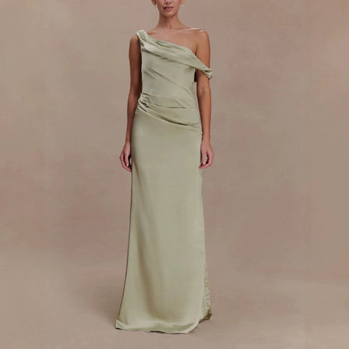 Damen Elegantes asymmetrisches Maxikleid mit raffinierter Drapierung Drune