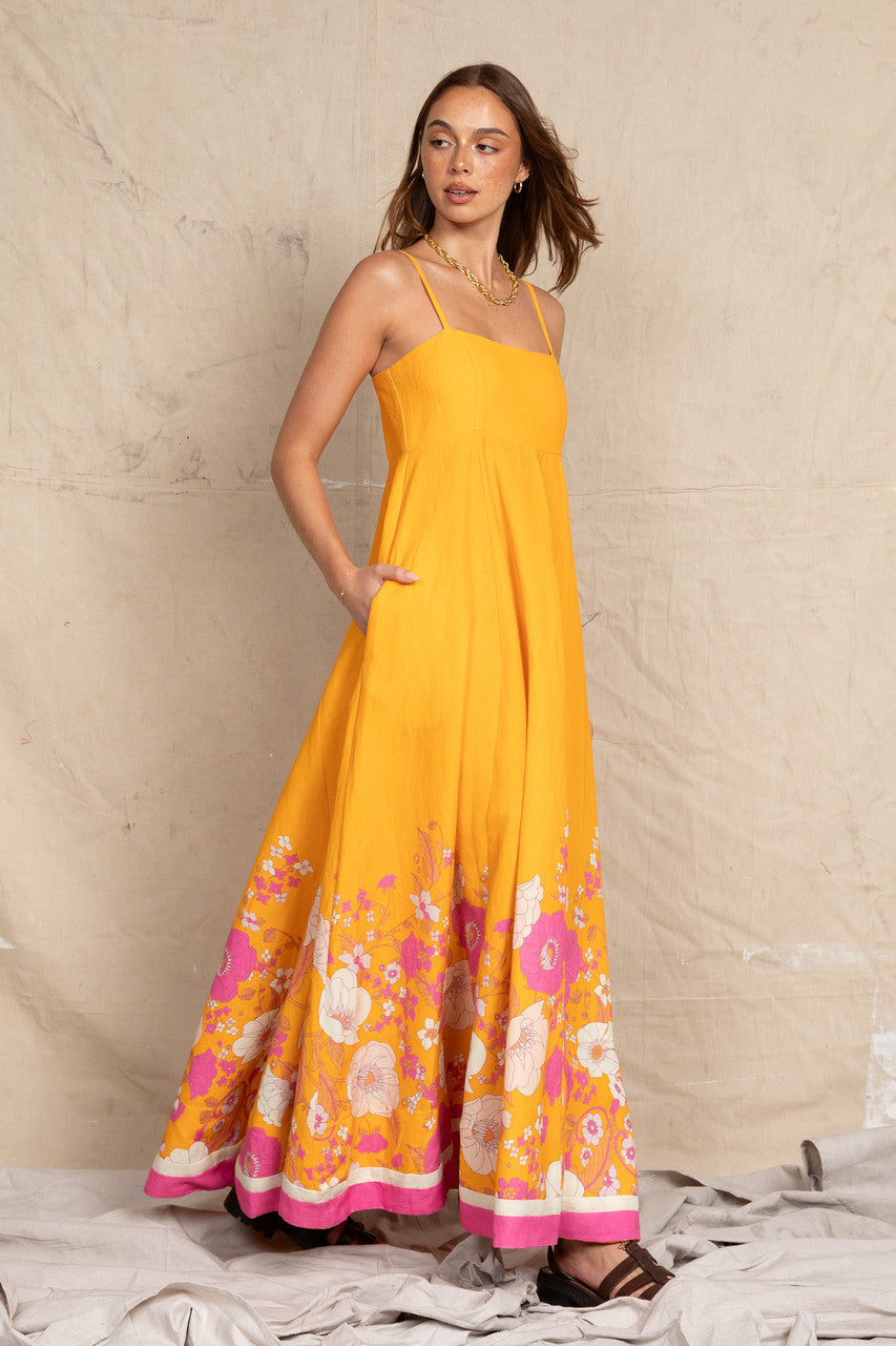 Damen Maxikleid mit floralem Design und eleganten Spaghettiträgern Drune