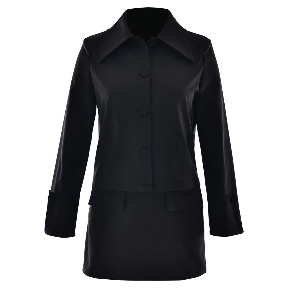 Damen Elegante Kurzjacke mit übergroßen Kragen und stilvollen Knopfdetails Drune