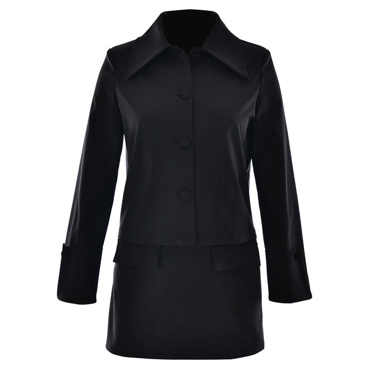 Damen Elegante Kurzjacke mit übergroßen Kragen und stilvollen Knopfdetails Drune