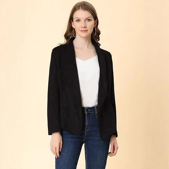 Damen Kunstlederblazer mit lässigem Schnitt und modischem Revers Drune