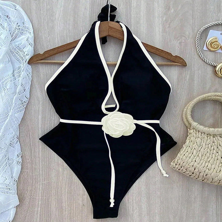 Damen Eleganter Cut-Out Badeanzug mit floralem Akzent Drune