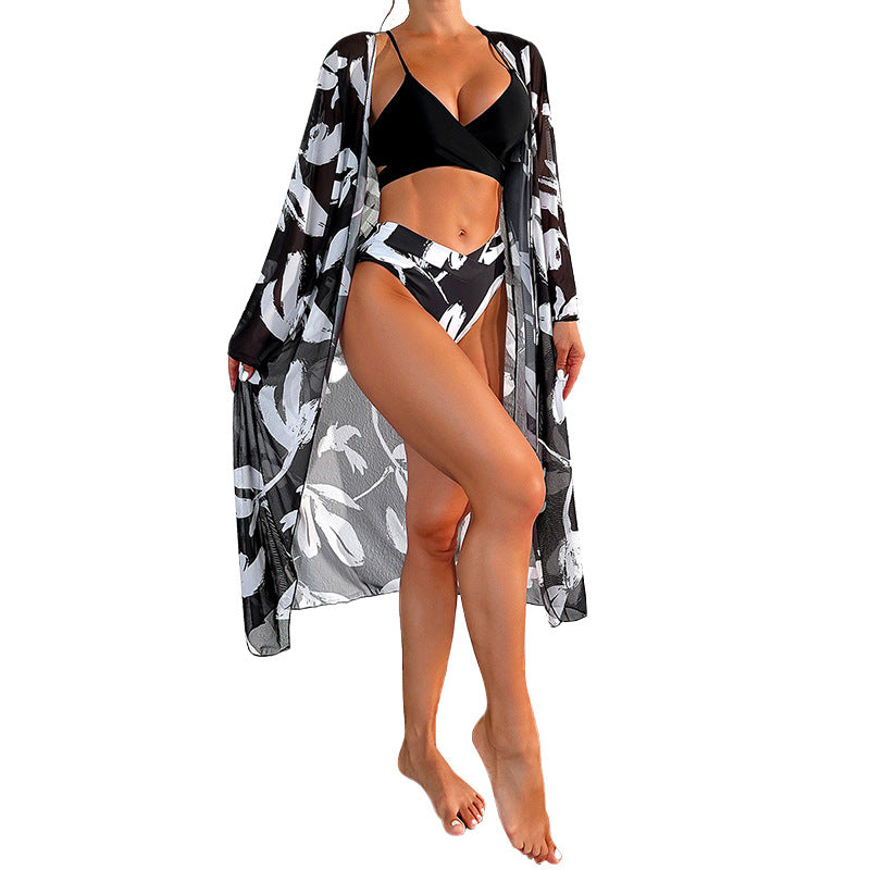 Damen Strandkimono mit floralem Muster und seitlichem Schlitz Drune