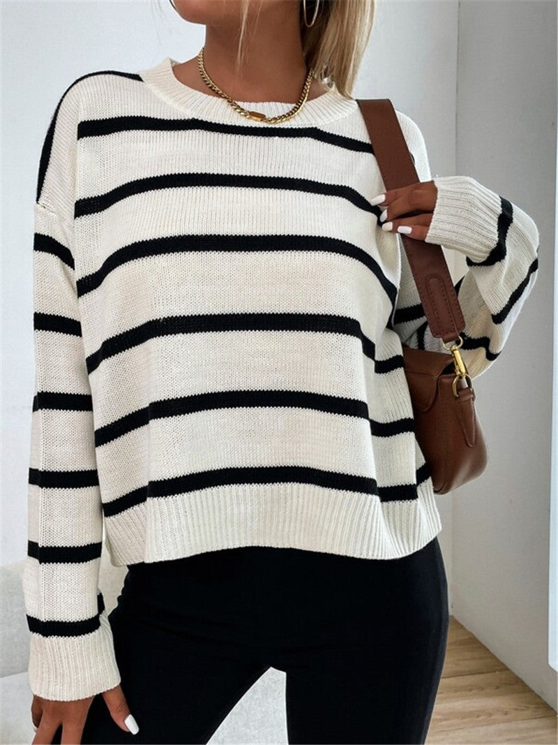 Damen lässiger Strickpullover mit spannenden Streifenmustern Drune